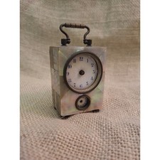 Vintage Mother of Pearl Brass Miniature Carriage Clock Germany 19th Century picture