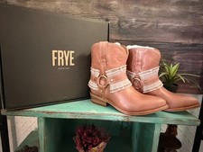 FRYE Billy Ruffle Harness Bootie Women’s 8B Woodrose Pink Leather Boots NEW picture