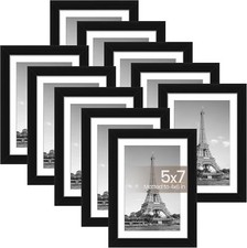 5x7 Picture Frames Set of 10 to display 4x6 matted pictures or 5x7 black picture