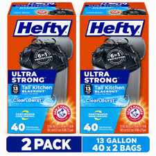 Hefty Ultra Strong 13 Gal Trash Bags Blackout Clean Burst 40 Ct 2 Pack picture