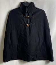 A.P.C. Women's Black Wool Blend Toggle Cape High Neck Kangaroo Pocket Sz S picture