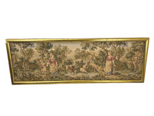 Vintage Greek Gobelin Pastoral Woven Tapestry Wall Art Gilt Frame 30