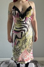 Vtg Roberto Cavalli Style Silk Slip Dress 6 Y2K Animal Print McBling Mob Wife picture