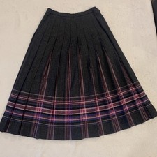 NWT VTG Pendleton Wool Pleated Plaid Tartan Maxi Skirt size 10 Gray Purple Pink picture
