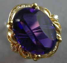 LARGE 9.2CT DIAMOND & AAA AMETHYST 14KT YELLOW GOLD OVAL & ROUND FUN RING #27711 picture