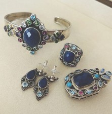 Nicky Butler 925 Sterling Silver Multi-Gem Cuff Ring Earring Pendant Brooch Set picture