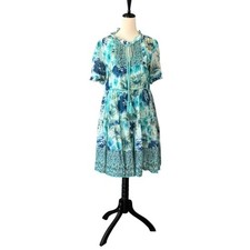 SUNDANCE Fields of Beauty Floral Turquoise Boho 100% Cotton Dress XS picture