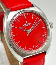 Vintage Breitling Geneve 17 Jewels Manual Winding Swiss Made Red Dial Men Watch picture