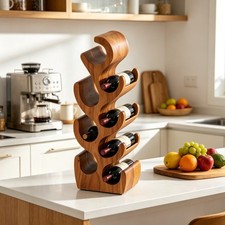 Hand-Carved Suar Wood Tree Shaped Wine Rack Bottle Holder Brown for 6/8/12 picture