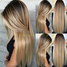 Women Real Long Straight Hair Wigs Ladies Natural Ombre Blonde Cosplay Full Wig picture