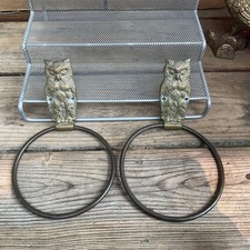 Vintage Brass Towel Ring OWL Figure  (2) - Door Hanging Wall Mount Home Decor picture