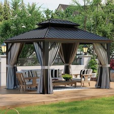 Hardtop Aluminum Gazebo, Double Galvanized Steel Roof with Curtains & Netting picture