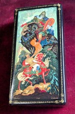 VTG Black Lacquer Russian Hand Painted Trinket Box picture