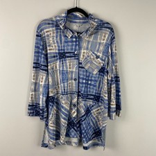 John Mark Button Front Tunic Size Large Blue Pocket Art to Wear 3/4 Sleeves picture
