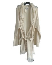 NWT Coldwater Creek Soft Cream Knit Open Front Belted Sweater With Fringe Size S picture