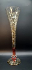 Pier 1 Murano Style Glass Champagne Flute 10 3/4 Tall Red Gold Lattice Nice picture