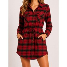 NWT CiSono Plaid Shirt Dress M Red Tartan Flannel Utility Grunge Cabincore picture
