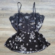 CAMI NYC Stone Floral Silk Lace Trim Camisole Tank Top Black White Large picture