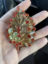 Confirmed Juliana D&E Red & TopazRhinestone Brooch Coffin Stones picture