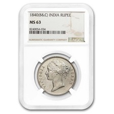 1840 (B&C) British India Silver Rupee Victoria MS-63 NGC picture
