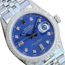Rolex Datejust Mens Watch Blue Diamond Dial Bezel & Lugs 2.50ctw Jubilee Band picture