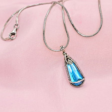 Hand Crafted Genuine Blue Ice Topaz Sterling Silver Wrap Pendant & Chain picture