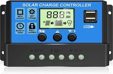 30A Solar Panel Battery Charge Controller 12V/24V LCD Regulator Auto Dual USB US picture