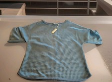 Max Studio London Waffle Knit Top Ruched Sleeves Flint Blue Women Large 3705S38 picture