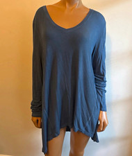 Soft Surroundings Blue Solid V-Neck Knit Pullover Top Long Sleeve Women L picture