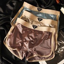 3PCS/Pack Luxury Satin-like Ice Silk Men's Panties Hygroscopic Breathable Double picture
