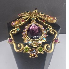 Estate Jay Strongwater Pendant Brooch Purple Gold Tone Crystal Enamel 2014 Large picture