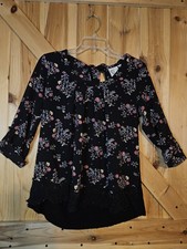 Jaretchung Black Floral Womens Medium Blous 3/4 Sleeve picture