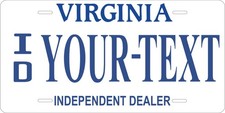 Custom Novelty Virginia Dealer Plate- Personalized Auto size picture