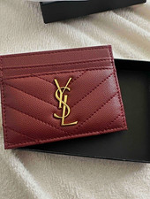 Saint Laurent Burgundy Solid Card Wallet Logo Credit Card Holder Women picture
