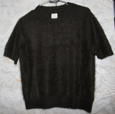 JOIE 100% Brushed Cashmere Knit Sweater Size Medium Dark Brown Short sleeves NWT picture
