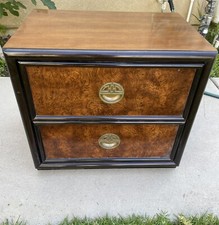 Dixie Shangri-La Mahogany Burl & Brass 2-Drawer Nightstand, Black Trim, USA picture