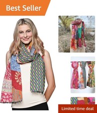 Artisanal Cotton Kantha Scarf - 72'' x 18'' Unique Vintage Reversible Wrap picture