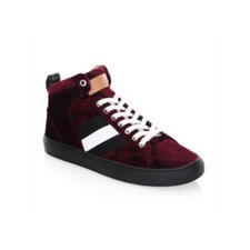 Bally ‘Rare’ Men’s Burgundy Hedern Velvet High Top Sneakers picture