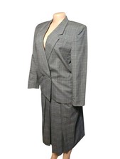 VTG 80s Worthington 2 Piece Pleat Skirt Suit Windowpane Plaid  Women 12 Classic  picture