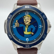 Accutime Fallout Vault Boy Men's Watch 52mm Blue Dial Brown Band New Battery picture