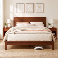 HOMCOM Queen Bamboo Bed Frame with Headboard, Platform Bed Frame Brown picture