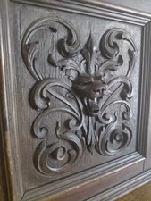 Antique C. 1800 French / British Carved Salvage Panel Lion Mascaron Plaque Wood picture