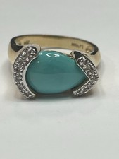LeVian 14k Gold Turquoise Cocktail Ring with Diamond Accents size 7 picture