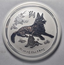 2018-P Australia Lunar Year Of The Dog 2 oz .9999 Fine Silver Coin In Capsule picture