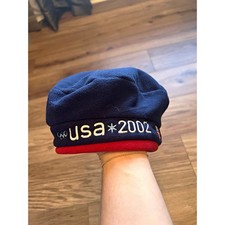 Vintage 2002 Team USA Winter Olympics Fleece Beret Hat Roots Salt Lake City Y2K picture