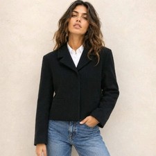 Vtg Talbots Collection Blazer Wool/Silk Blend Black Made In Italy Cropped Size 8 picture