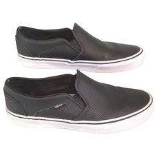 SALE Vans Classic Slip-On Black Perforated Leather Sneakers - Size  9 picture