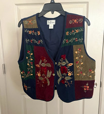 Sz. L Tantrums Women's Colorblock Corduroy Floral V-Neck Button Down Vest picture