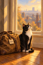 Original Hand Painted Tuxedo Cat Shadow Window Acrylic Painting 16x24 picture