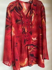 Red & Black Tunic Top Shirt Sheer Long Sleeve Size L (chico's 2) picture